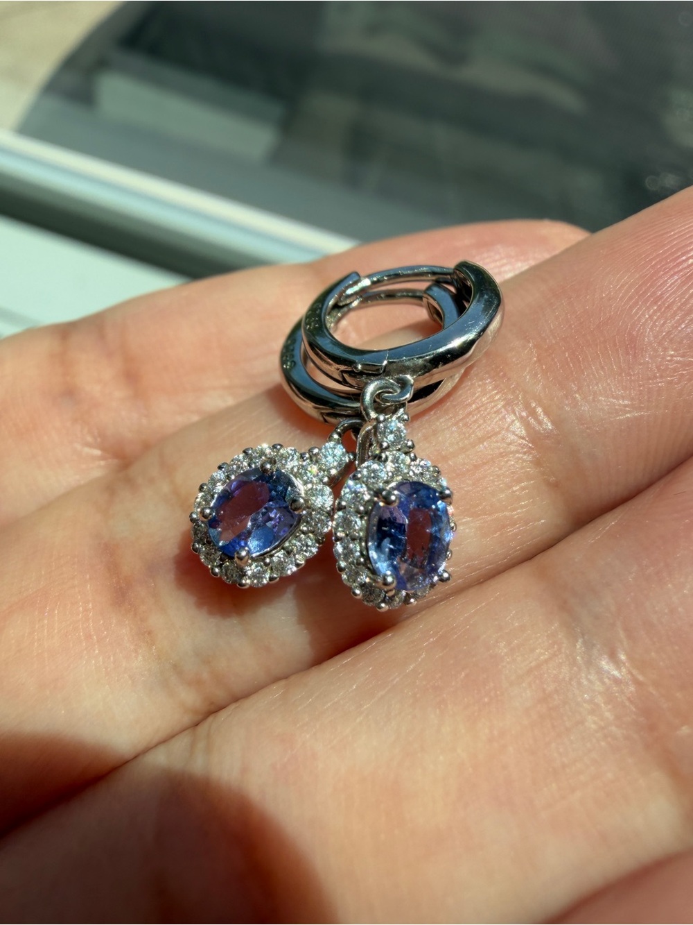 sterling silver small tanzanite dangle earrings